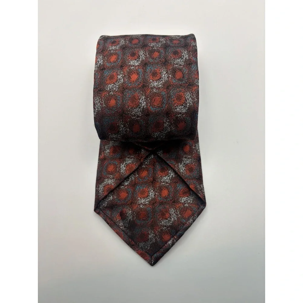 Jhane Barnes Mens Silk Necktie Rust Orange Blue Abstract Geometric Pattern Tie